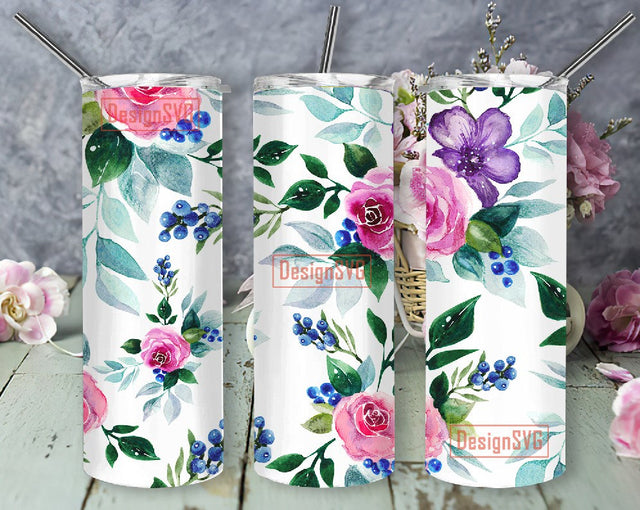 Floral Sublimation Designs Downloads - Floral Skinny Tumbler 20oz Design - Floral PNG Sublimation DesignSVG 