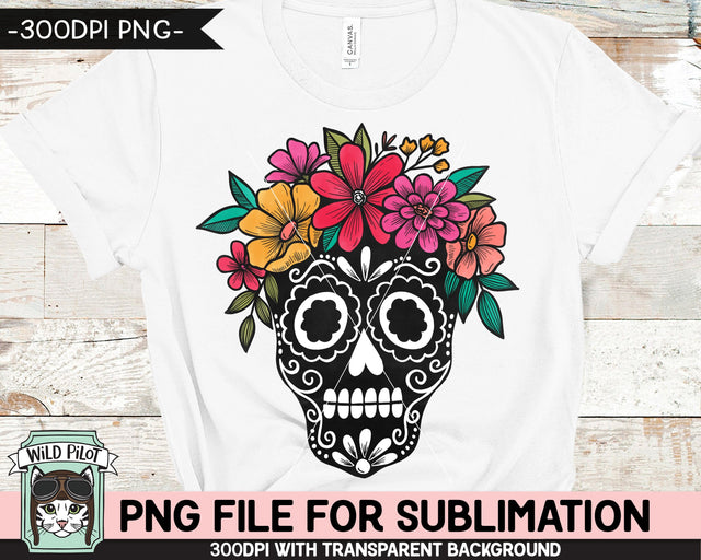 Floral Sugar Skull SUBLIMATION design PNG, Flower Sugar Skull png file, Sugar Skull flowers sublimation design, Halloween Sublimation design png Sublimation Wild Pilot 