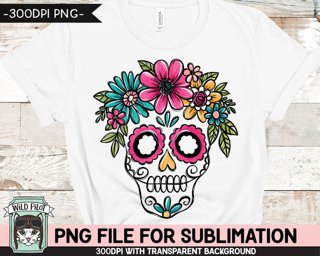 Floral Sugar Skull SUBLIMATION design PNG, Flower Sugar Skull png file, Sugar Skull flowers sublimation design, Halloween Sublimation design png Sublimation Wild Pilot 