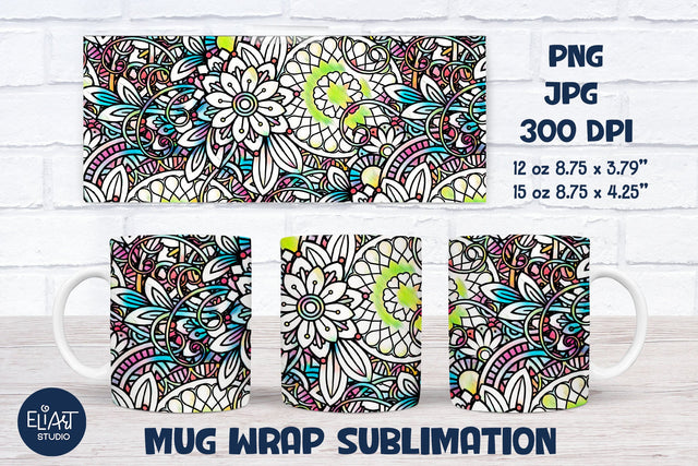 Floral Summer Mug Sublimation, Full Mug Wrap Sublimation, Mug Sublimation with Flowers Sublimation Elinorka 