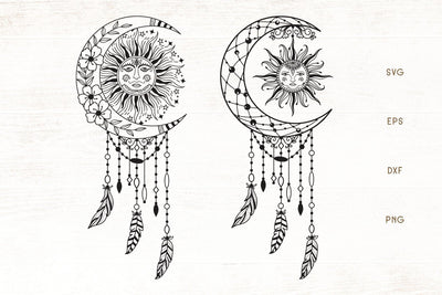 Floral Sun and Moon Dreamcatcher SVG - Sun, Moon SVG SVG Dasagani-svg-crafts 