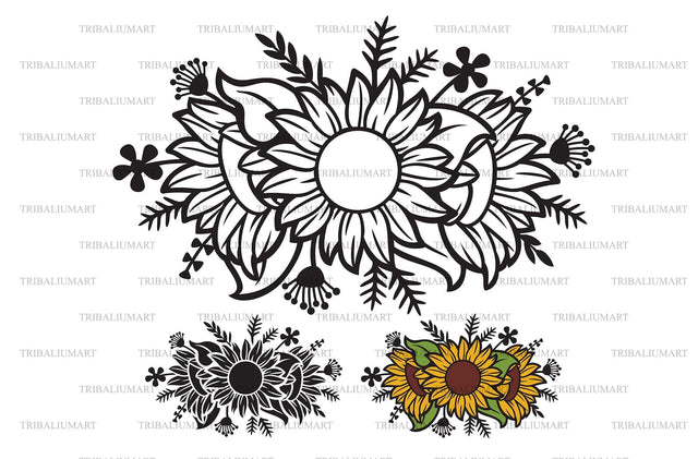 Floral Sunflower and plants (Flower bouquet) SVG TribaliumArtSF 