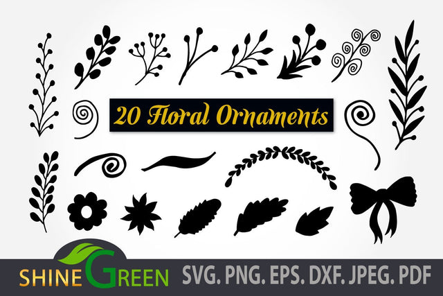 Floral SVG Bundle, Hand Drawn Leaves Ornaments for Wedding, Christmas, Fall Decor SVG Shine Green Art 