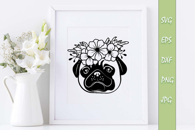 Floral SVG Pug Dog File SVG Sintegra 