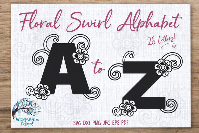 Floral Swirl Alphabet SVG Bundle SVG Wispy Willow Designs 
