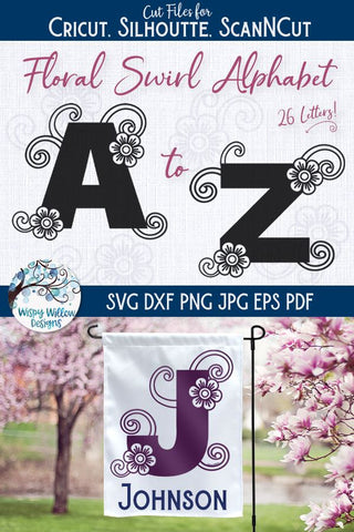 Floral Swirl Alphabet SVG Bundle SVG Wispy Willow Designs 