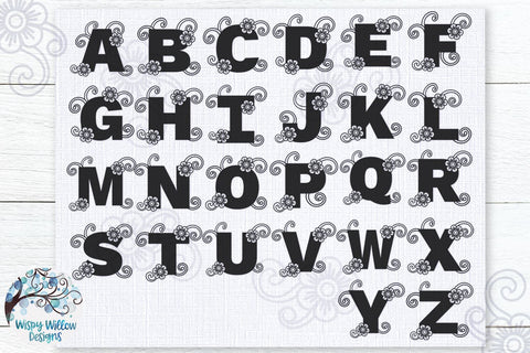 Floral Swirl Alphabet SVG Bundle SVG Wispy Willow Designs 