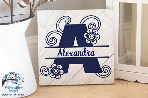 Floral Swirl Split Alphabet SVG Bundle SVG Wispy Willow Designs 