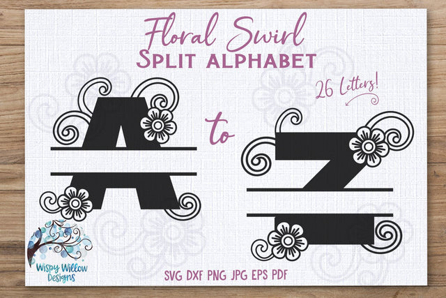 Floral Swirl Split Alphabet SVG Bundle SVG Wispy Willow Designs 