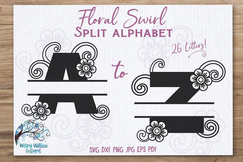 Floral Swirl Split Alphabet SVG Bundle SVG Wispy Willow Designs 