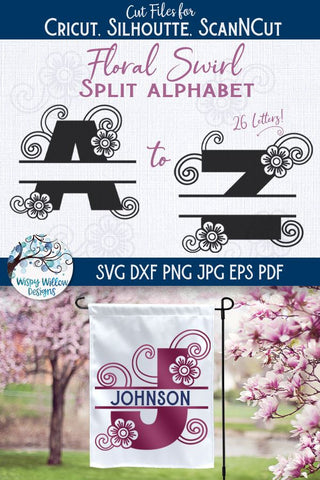 Floral Swirl Split Alphabet SVG Bundle SVG Wispy Willow Designs 