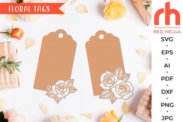 Floral Tags SVG - Roses Labels Cut Files SVG RedHelgaArt 