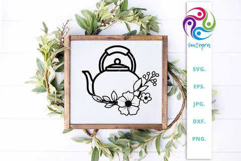 Floral Tea Pot SVG File SVG Sintegra 