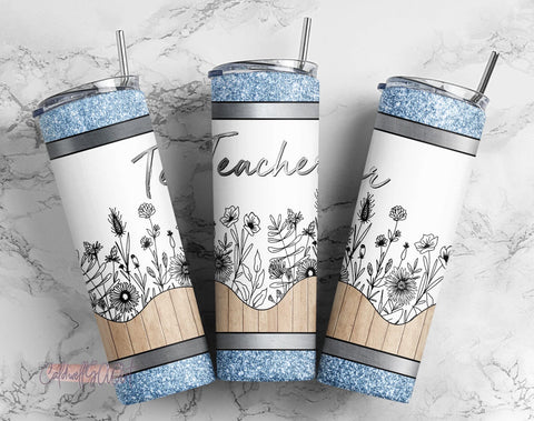 Floral Teacher 20 Oz Skinny Tumbler PNG Design, Teacher Pencil Flower Tumbler Wrap Sublimation, First Grade Blessed Teacher Gifts Ideas Sublimation CaldwellArt 