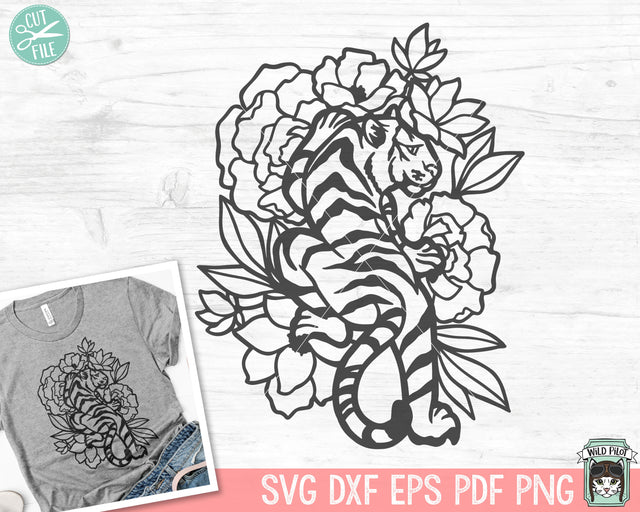 Floral Tiger SVG file, Tiger Flowers SVG, Tiger cut file, Floral Tiger png file, Tiger Tattoo svg, Year of the Tiger svg, Lunar New Year svg SVG Wild Pilot 