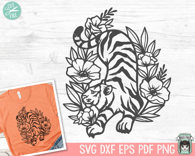 Floral Tiger SVG file, Tiger Flowers SVG, Tiger cut file, Tiger Tattoo svg, Year of the Tiger svg, Lunar New Year svg file, Fierce svg, Fearless svg SVG Wild Pilot 