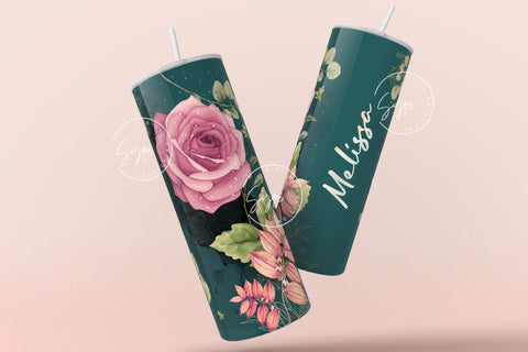 Floral Tumbler, Add Your Own Name Tumbler, Skinny Tumbler 20 oz Design Wrap, Seamless Sublimation Design PNG, Skinny Travel Tumbler Sublimation Syre Digital Creations 