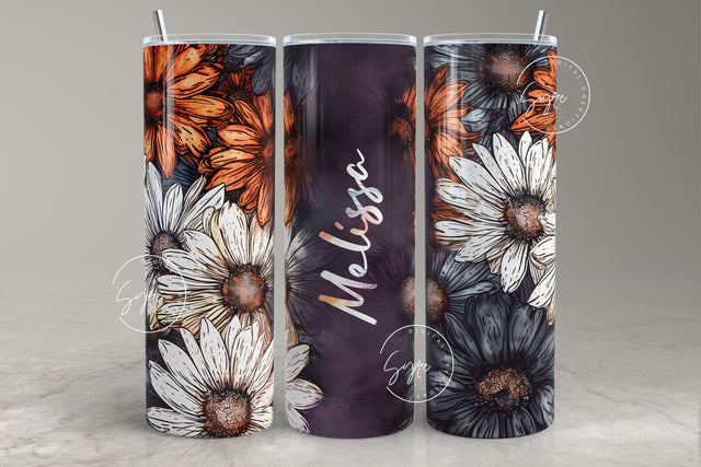Floral Tumbler, Add Your Own Name Tumbler, Skinny Tumbler 20 oz Design Wrap, Seamless Sublimation Design PNG, Skinny Travel Tumbler Sublimation Syre Digital Creations 