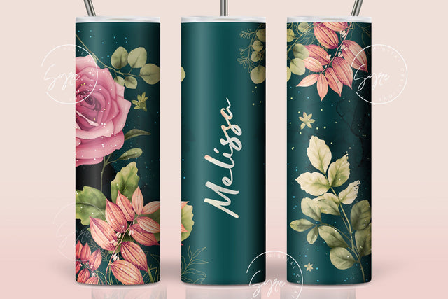 Floral Tumbler, Add Your Own Name Tumbler, Skinny Tumbler 20 oz Design Wrap, Seamless Sublimation Design PNG, Skinny Travel Tumbler Sublimation Syre Digital Creations 