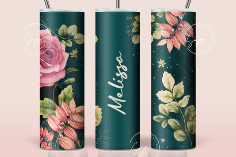 Floral Tumbler, Add Your Own Name Tumbler, Skinny Tumbler 20 oz Design Wrap, Seamless Sublimation Design PNG, Skinny Travel Tumbler Sublimation Syre Digital Creations 