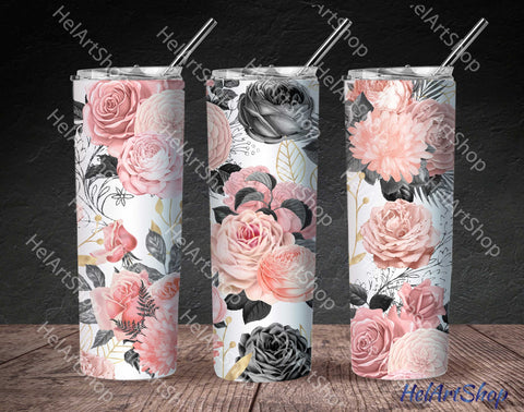 Floral Tumbler PNG, Blush Pink SKINNY TUMBLER 20 Oz Sublimation _HelArtShop_ 