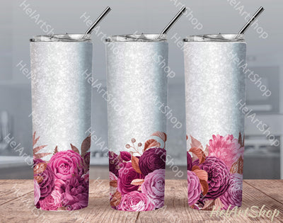 Floral Tumbler PNG, Rose Gold Bouquets SKINNY TUMBLER Png Sublimation _HelArtShop_ 