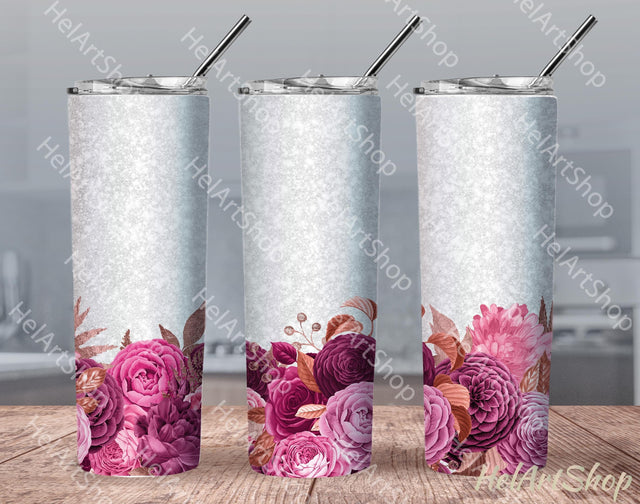 Floral Tumbler PNG, Rose Gold Bouquets SKINNY TUMBLER Png Sublimation _HelArtShop_ 
