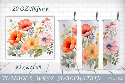 Floral tumbler wrap, 20 oz skinny tumbler with flowers png Sublimation AnastasiyaArtDesign 