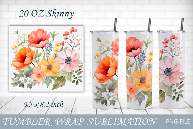 Floral tumbler wrap, 20 oz skinny tumbler with flowers png Sublimation AnastasiyaArtDesign 