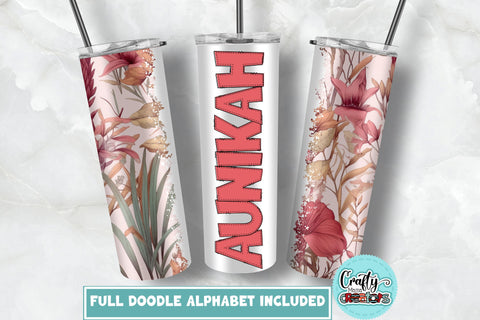 Floral Tumbler Wrap Bundle With Doodle Letters SVG Crafty Mama Studios 