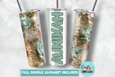 Floral Tumbler Wrap Bundle With Doodle Letters SVG Crafty Mama Studios 