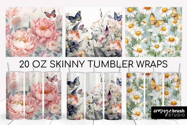 Floral Tumbler Wrap, Summer Tumbler Sublimation Designs Sublimation OrangeBrushStudio 