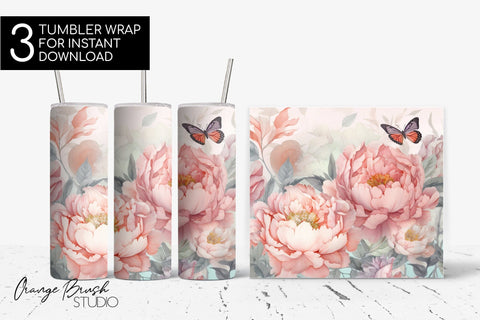 Floral Tumbler Wrap, Summer Tumbler Sublimation Designs Sublimation OrangeBrushStudio 