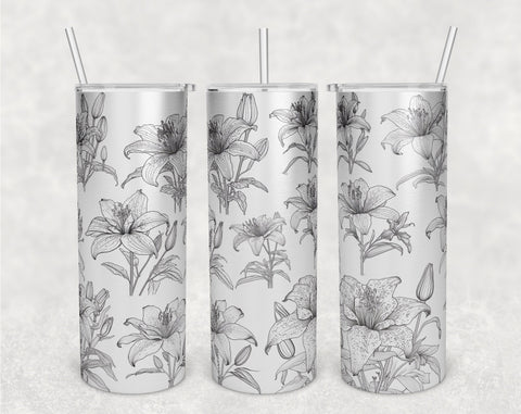 Floral Tumbler Wraps Bundle, 20 Oz Skinny Tumbler Flowers Sublimation Designs, Seamless Rose, Daisy, Aster, Lily And Lotus PNG, 5 Designs Sublimation HappyDesignStudio 