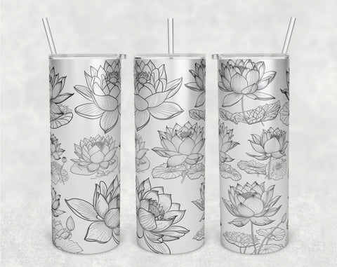 Floral Tumbler Wraps Bundle, 20 Oz Skinny Tumbler Flowers Sublimation Designs, Seamless Rose, Daisy, Aster, Lily And Lotus PNG, 5 Designs Sublimation HappyDesignStudio 