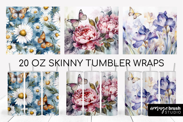 Floral Tumbler Wraps, Summer Tumbler Sublimation Designs Sublimation OrangeBrushStudio 