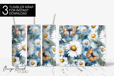 Floral Tumbler Wraps, Summer Tumbler Sublimation Designs Sublimation OrangeBrushStudio 
