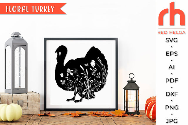 Floral Turkey SVG - Farm Animal Cut File SVG RedHelgaArt 