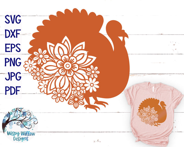Floral Turkey SVG | Turkey Mandala SVG Cut File SVG Wispy Willow Designs 