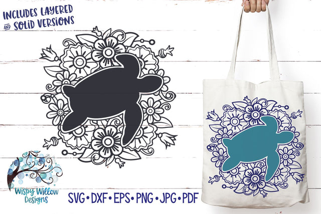 Floral Turtle Mandala SVG SVG Wispy Willow Designs 
