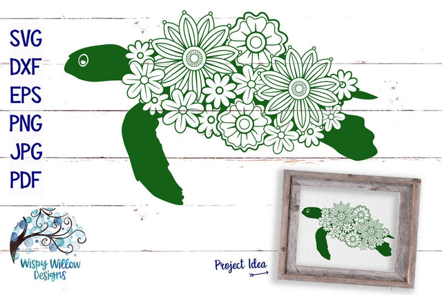 Floral Turtle SVG Cut File SVG Wispy Willow Designs 