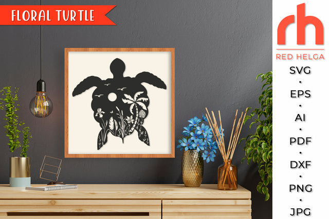 Floral Turtle SVG - Tropical Animal Cut File SVG RedHelgaArt 
