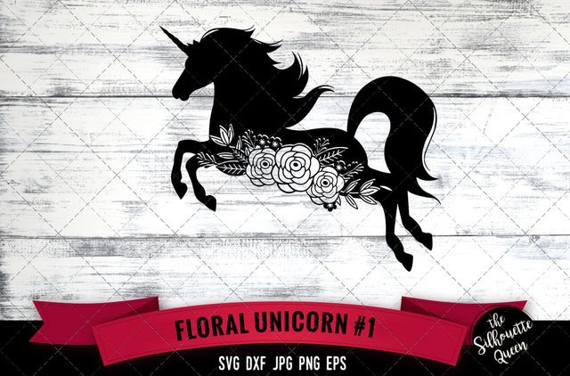Floral Unicorn 1 Vector Silhouette File SVG Loveleen Kaur 