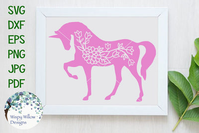 Floral Unicorn SVG Wispy Willow Designs 