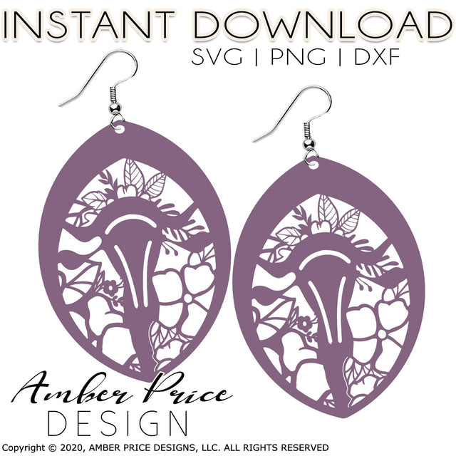 Floral Uterus Earrings SVG PNG DXF | Midwife Doula OBGYN SVG | Amber Price Design SVG Amber Price Design 
