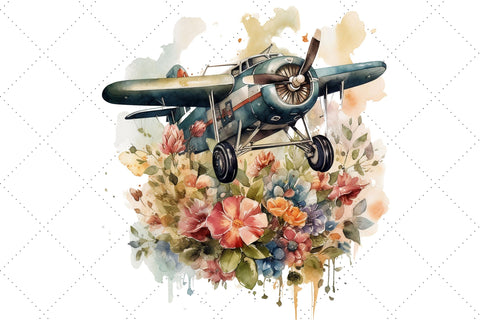 Floral Vintage Airplane Clipart Bundle, Sublimation, Floral Vintage Airplane Sublimation FloridPrintables 