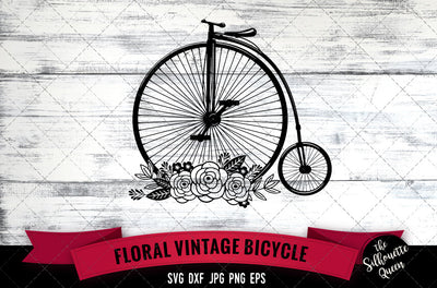 Floral Vintage Bicycle Vector Silhouette File SVG Loveleen Kaur 