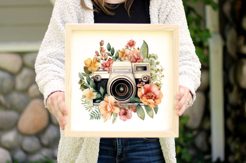 Floral Vintage Camera Clipart Bundle Sublimation Regulrcrative 