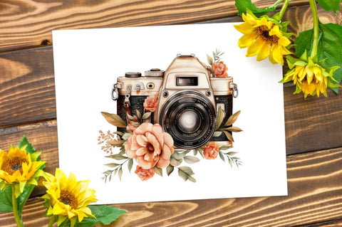 Floral Vintage Camera Clipart Bundle Sublimation Regulrcrative 