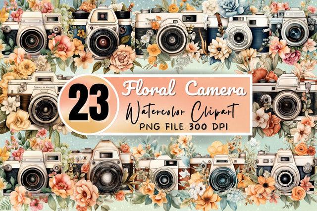 Floral Vintage Camera Clipart Bundle Sublimation Regulrcrative 